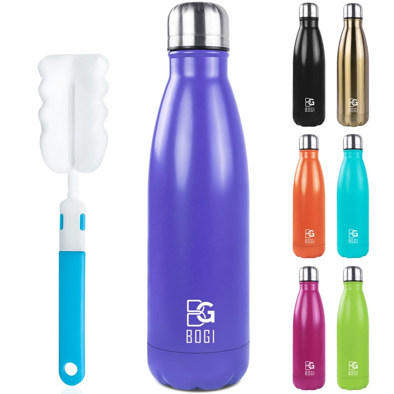 BOGI 17oz Insulated Water Bottle Double Wall Vacuum Stainless Steel Water Bottles, Leak Proof Metal Sports Water Bottle Keeps Drink Hot and Cold - Perfect for Outdoor Sports Camping Biking (Purple) - Image 1